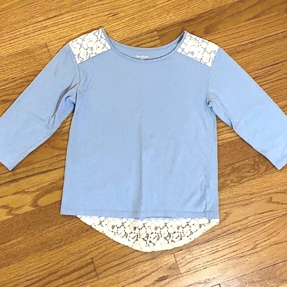 Girl’s Miss Attitude Top 1/2 Sleeve & Lace Details S 7/8 Dusty Blue Ivory - Picture 2 of 7